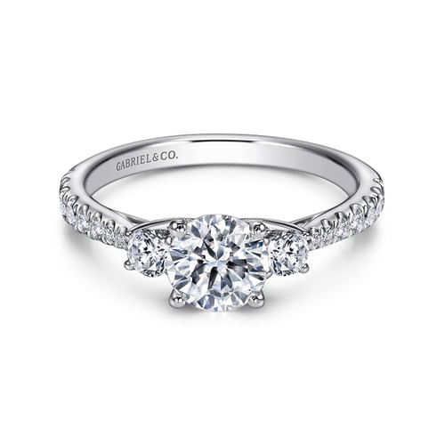 Platinum Round Three Stone Diamond Engagement Ring