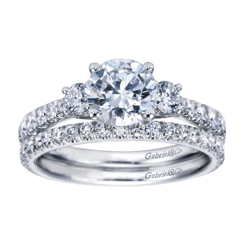 Platinum Round Three Stone Diamond Engagement Ring