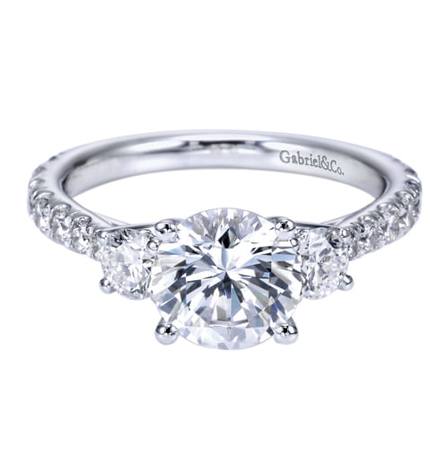Platinum Round Three Stone Diamond Engagement Ring