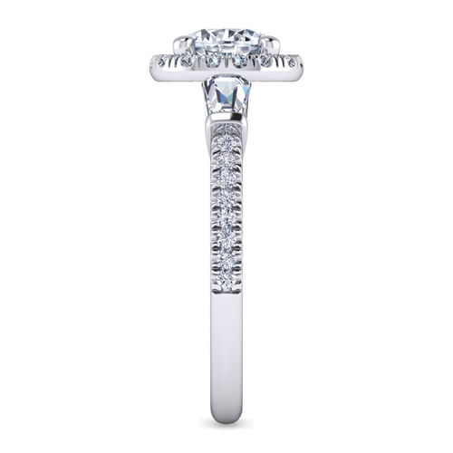 Platinum Round Three Stone Halo Diamond Channel Set Engagement Ring