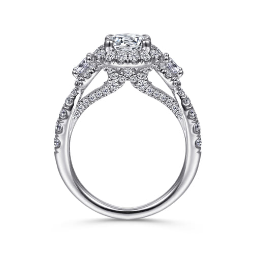 Platinum Round Three Stone Halo Diamond Engagement Ring