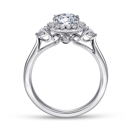 Platinum Round Three Stone Halo Diamond Engagement Ring