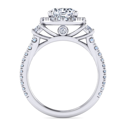 Platinum Round Three Stone Halo Diamond Engagement Ring