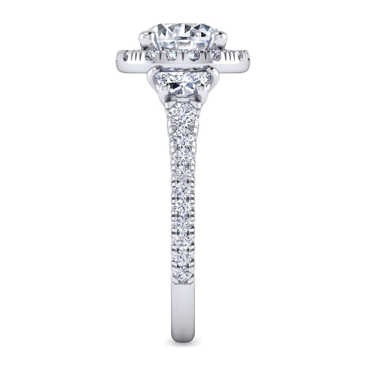 Platinum Round Three Stone Halo Diamond Engagement Ring