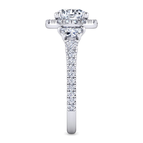 Platinum Round Three Stone Halo Diamond Engagement Ring