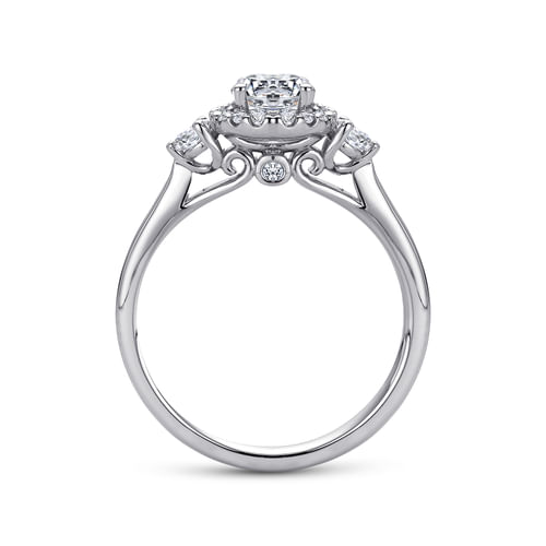 Platinum Round Three Stone Halo Diamond Engagement Ring
