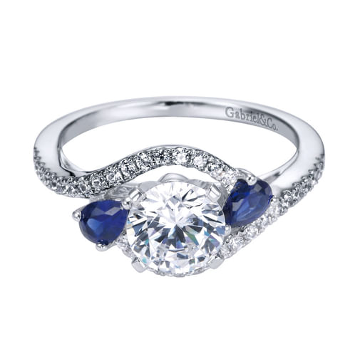 Platinum Round Three Stone Sapphire and Diamond Engagement Ring