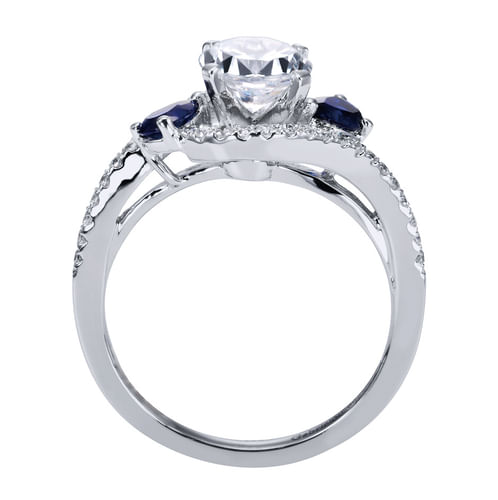 Platinum Round Three Stone Sapphire and Diamond Engagement Ring