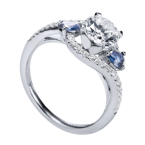 Platinum Round Three Stone Sapphire and Diamond Engagement Ring