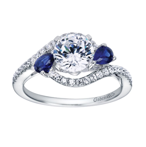 Platinum Round Three Stone Sapphire and Diamond Engagement Ring