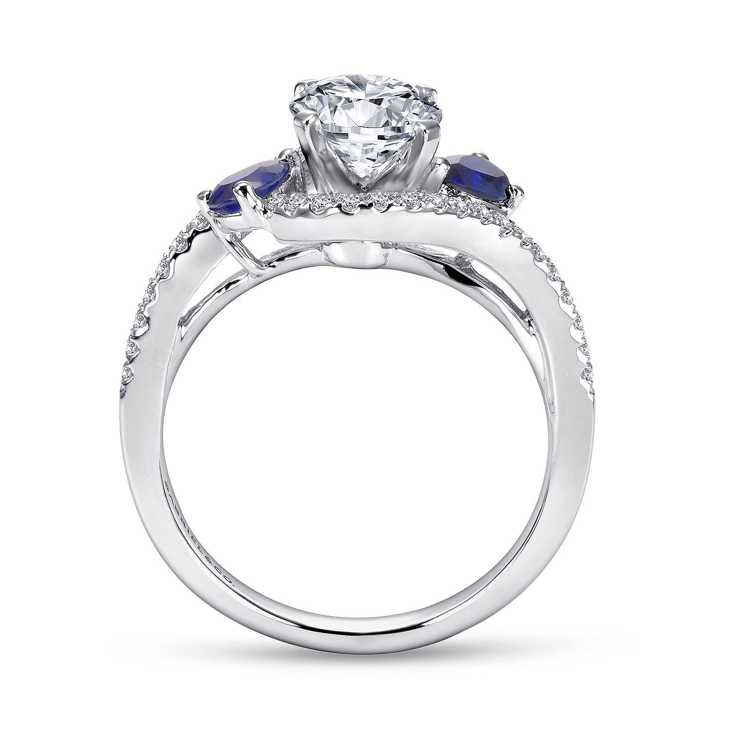 Platinum Round Three Stone Sapphire and Diamond Engagement Ring