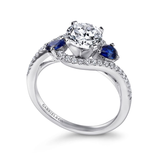 Platinum Round Three Stone Sapphire and Diamond Engagement Ring