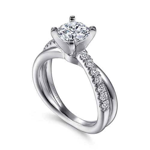 Platinum Round Twisted Diamond Engagement Ring