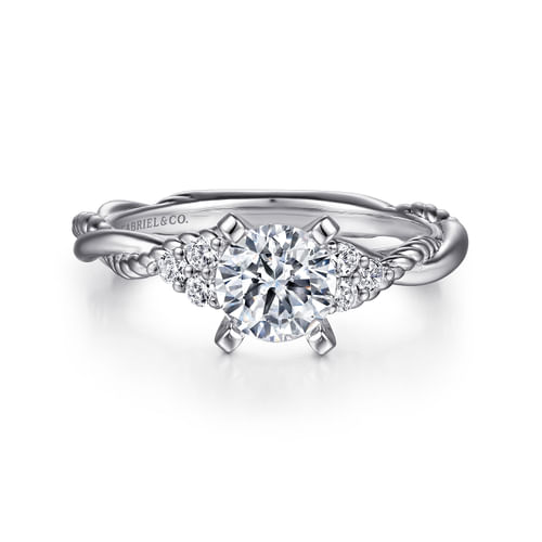Platinum Round Twisted Diamond Engagement Ring