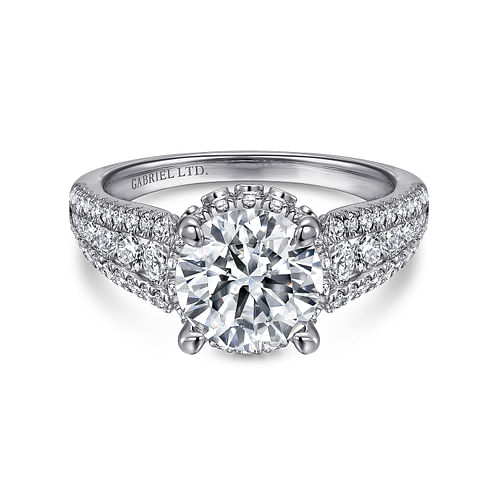 Platinum Round Wide Band Diamond Engagement Ring