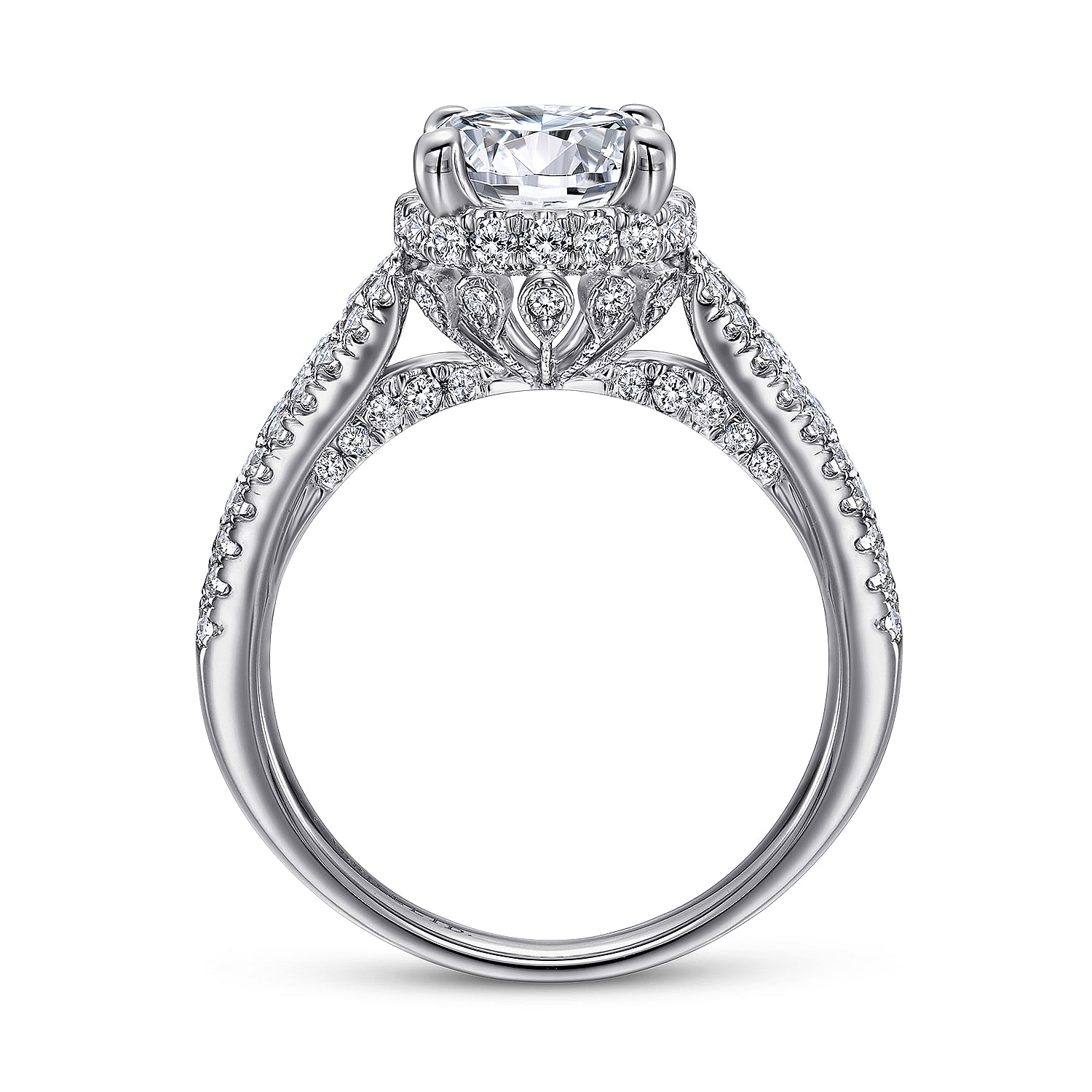 Platinum Round Wide Band Diamond Engagement Ring