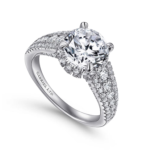 Platinum Round Wide Band Diamond Engagement Ring