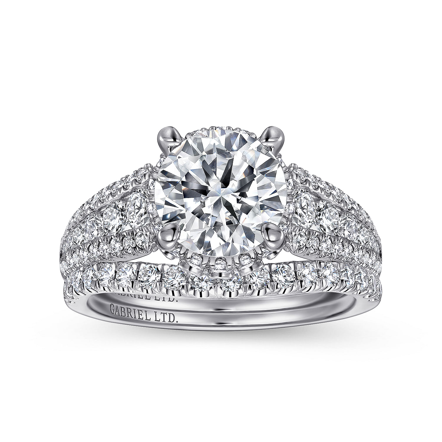Platinum Round Wide Band Diamond Engagement Ring