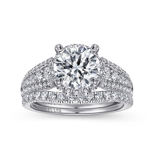 Platinum Round Wide Band Diamond Engagement Ring