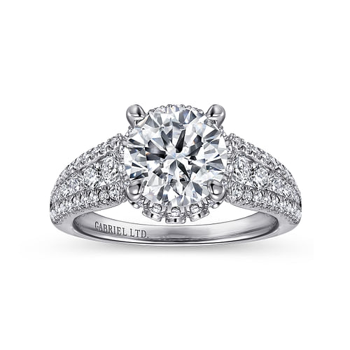 Platinum Round Wide Band Diamond Engagement Ring