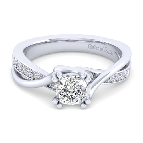 Platinum Twisted Cushion Cut Diamond Engagement Ring