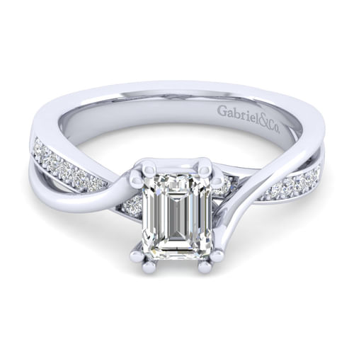 Platinum Twisted Emerald Cut Diamond Engagement Ring