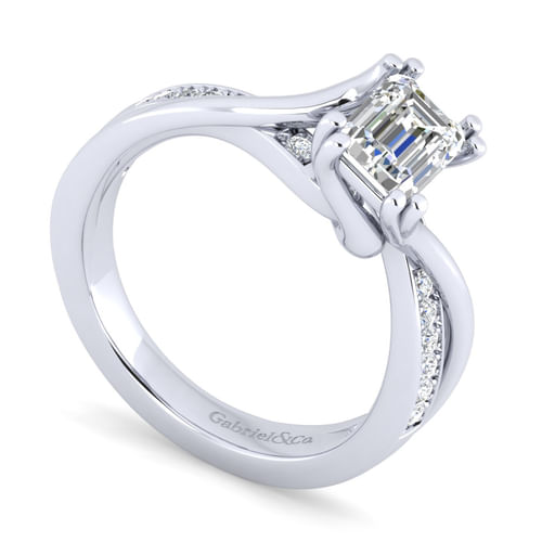 Platinum Twisted Emerald Cut Diamond Engagement Ring