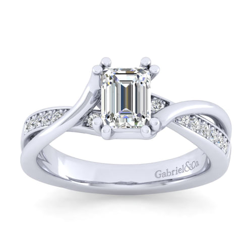Platinum Twisted Emerald Cut Diamond Engagement Ring