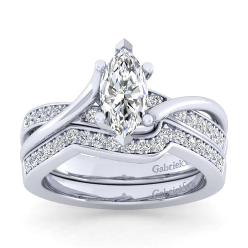 Platinum Twisted Marquise Shape Diamond Engagement Ring