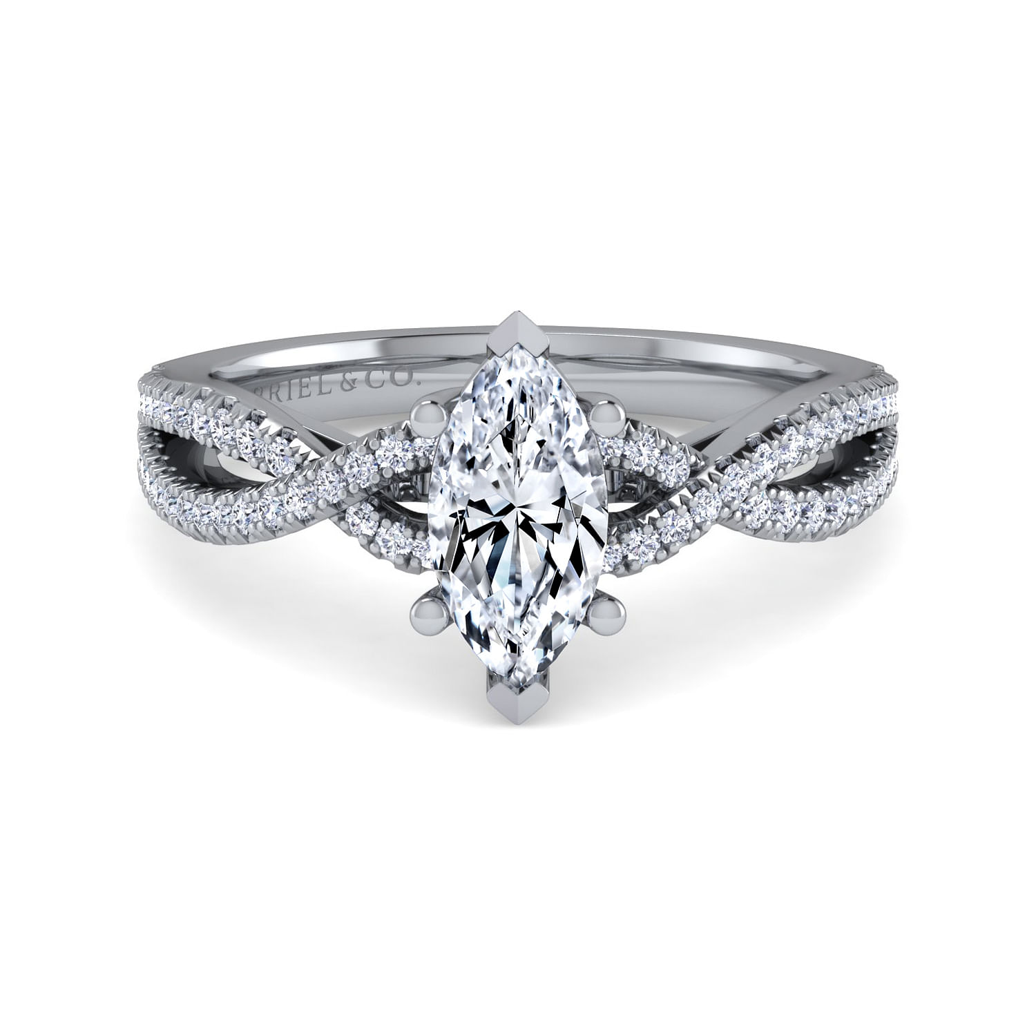 Gabriel - Platinum Twisted Marquise Shape Diamond Engagement Ring