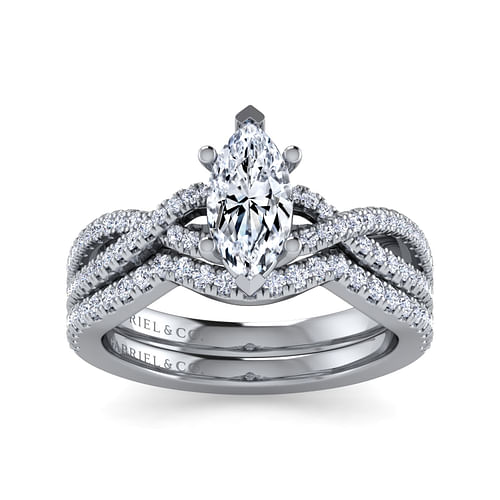 Platinum Twisted Marquise Shape Diamond Engagement Ring