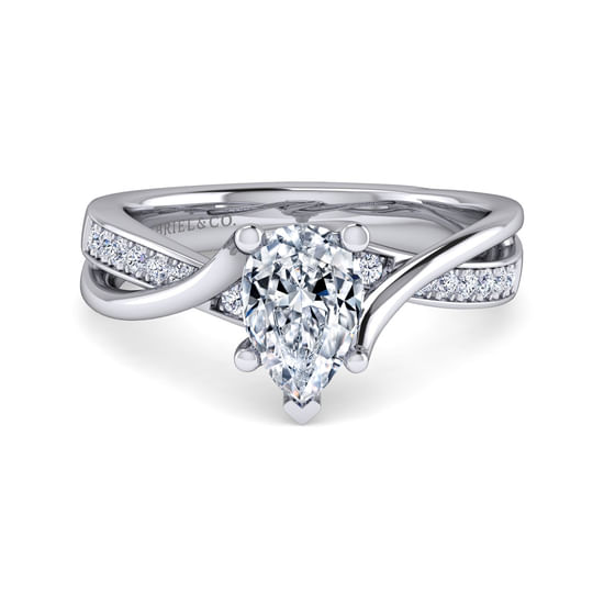 Gabriel - Platinum Twisted Pear Shape Diamond Engagement Ring