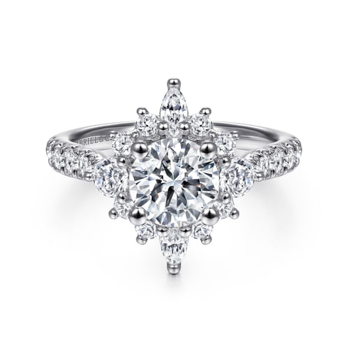 Platinum Unique Round Halo Engagement Ring