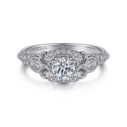 Platinum Unique Vintage Inspired Diamond Halo Engagement Ring