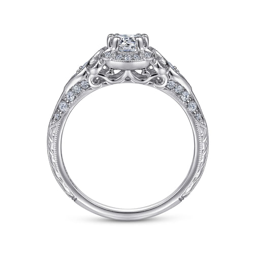 Platinum Unique Vintage Inspired Diamond Halo Engagement Ring