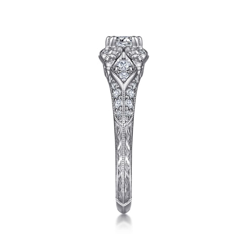 Platinum Unique Vintage Inspired Diamond Halo Engagement Ring
