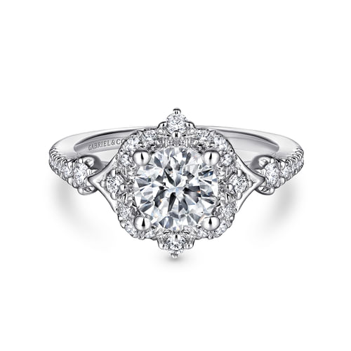 Platinum Unique Vintage Inspired Halo Engagement Ring