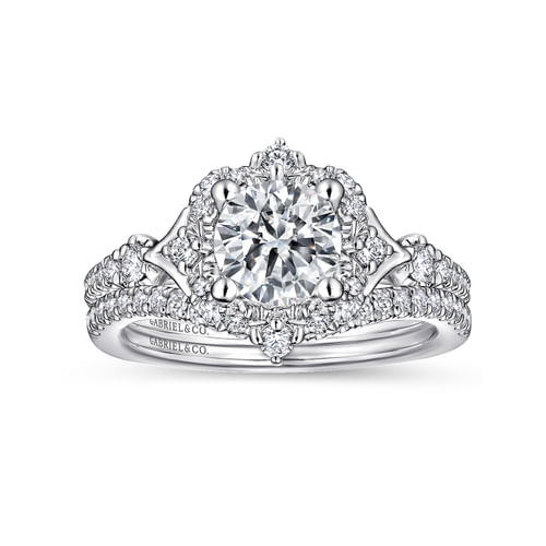 Platinum Unique Vintage Inspired Halo Engagement Ring