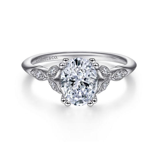 Gabriel - Platinum Vintage Inspired Oval Split Shank Diamond Engagement Ring