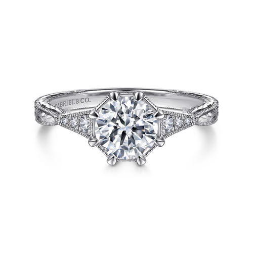 Platinum Vintage Inspired Round Diamond Channel Set Engagement Ring