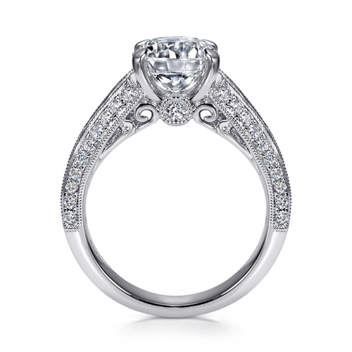 Platinum Vintage Inspired Round Wide Band Diamond Channel Set Engagement Ring