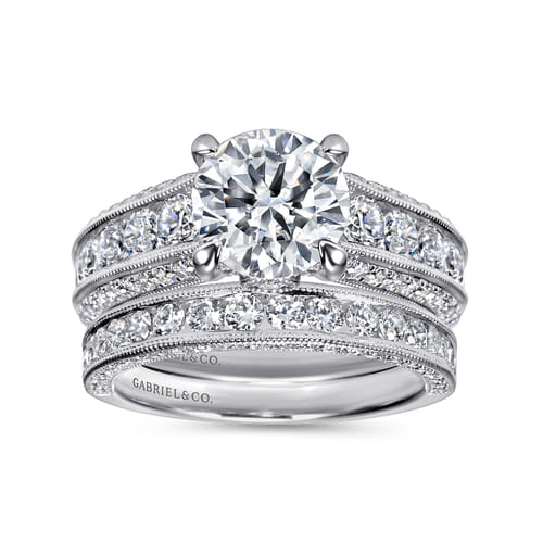 Platinum Vintage Inspired Round Wide Band Diamond Channel Set Engagement Ring