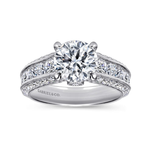 Platinum Vintage Inspired Round Wide Band Diamond Channel Set Engagement Ring