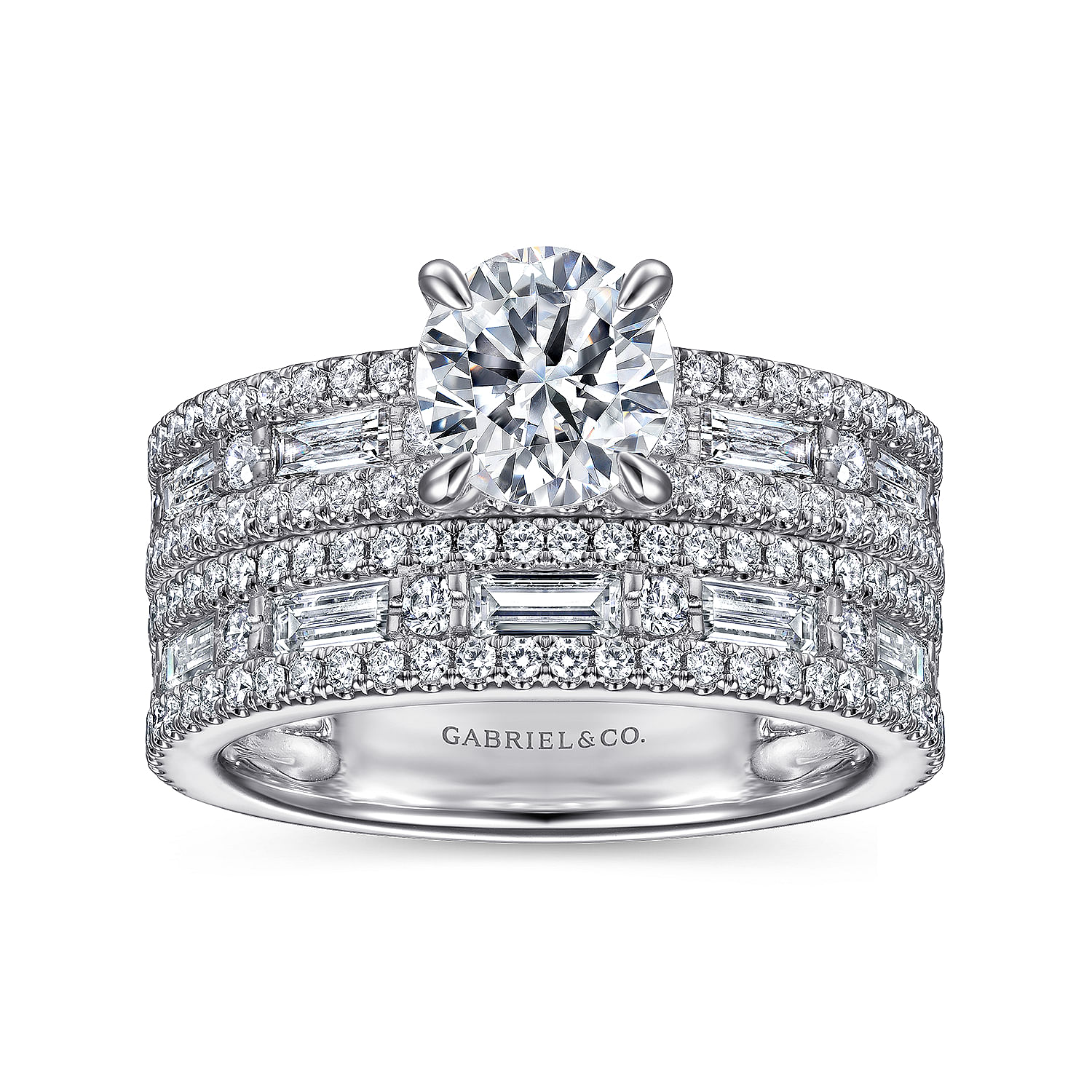 Platinum Wide Band Round Diamond Channel Set Engagement Ring