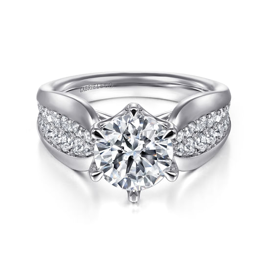 Gabriel - Platinum Wide Band Round Diamond Engagement Ring