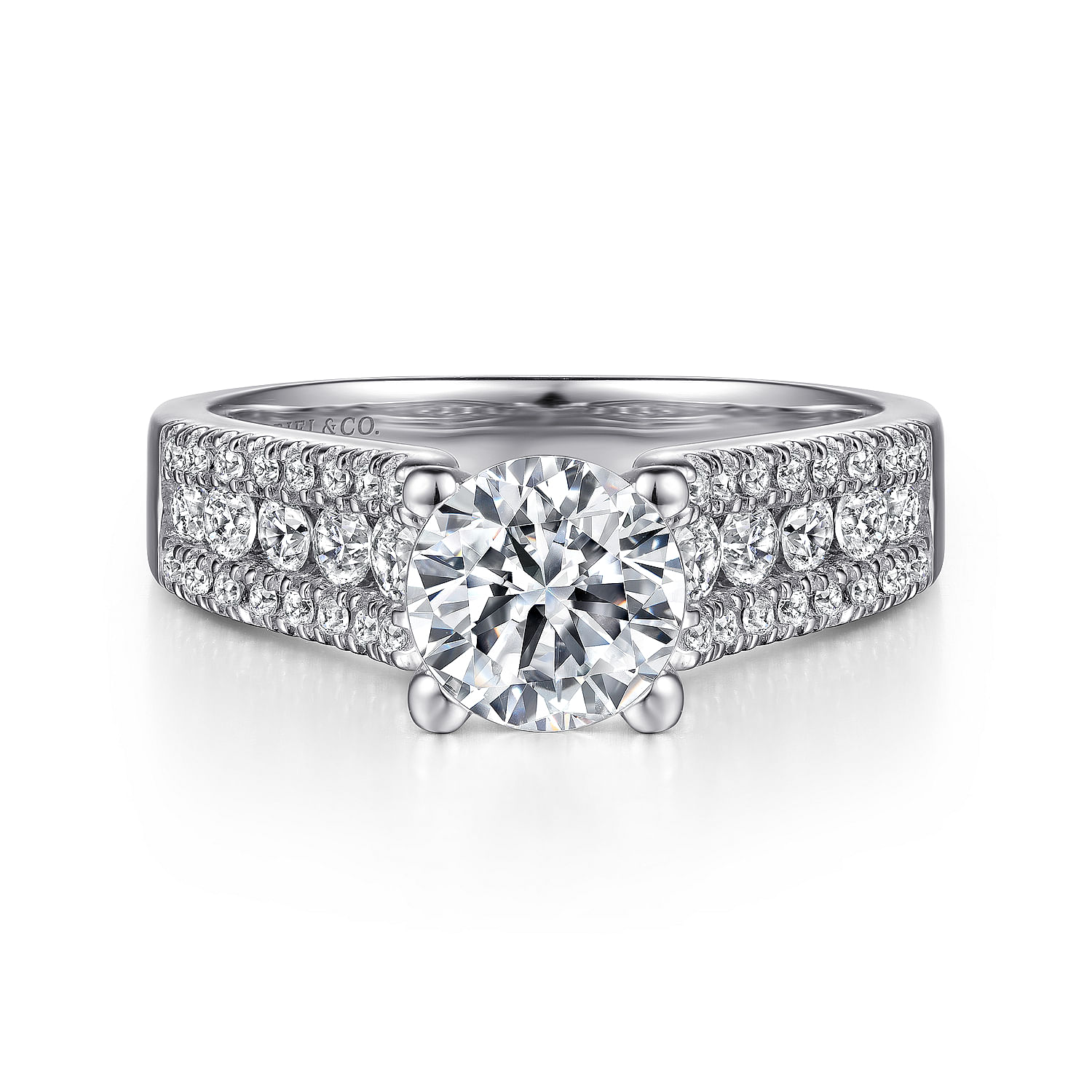 Gabriel - Platinum Wide Band Round Diamond Engagement Ring