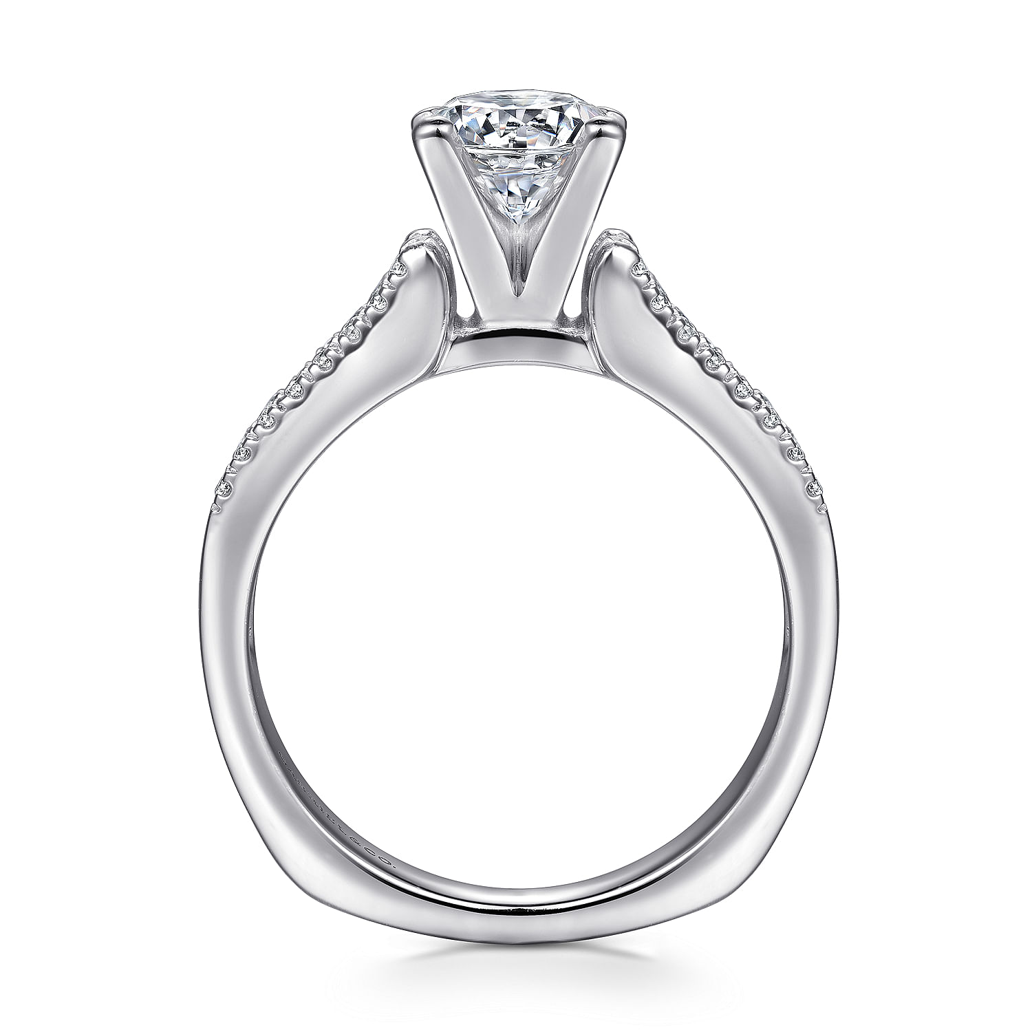 Platinum Wide Band Round Diamond Engagement Ring