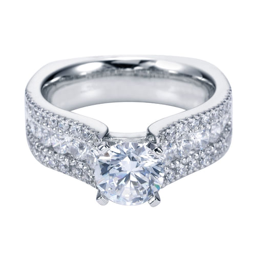 Platinum Wide Band Round Diamond Engagement Ring