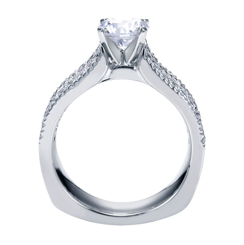 Platinum Wide Band Round Diamond Engagement Ring