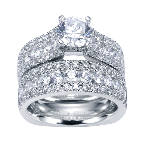 Platinum Wide Band Round Diamond Engagement Ring